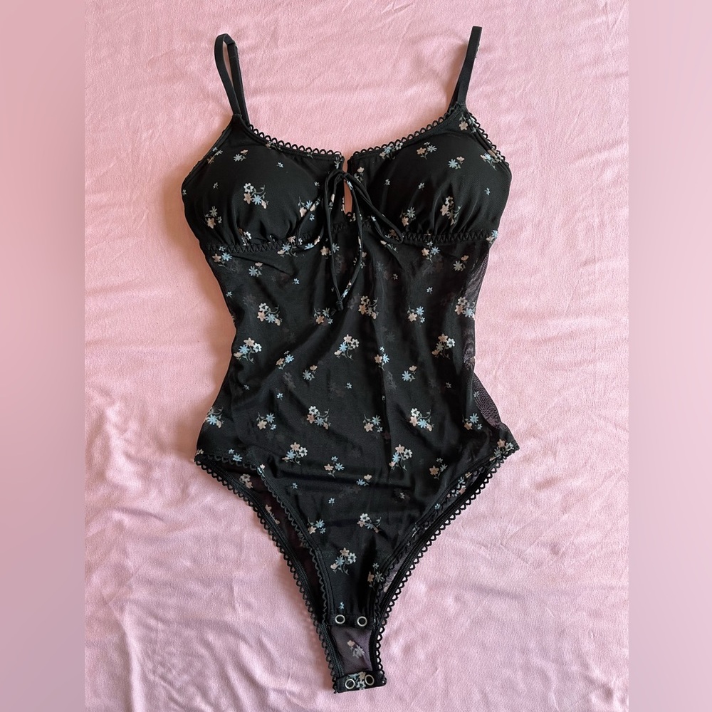 Hollister black floral bodysuit
